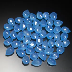 5 Matching Pair Natural Blue Chalcedony Faceted Pear Drop Briolette Beads 10mm