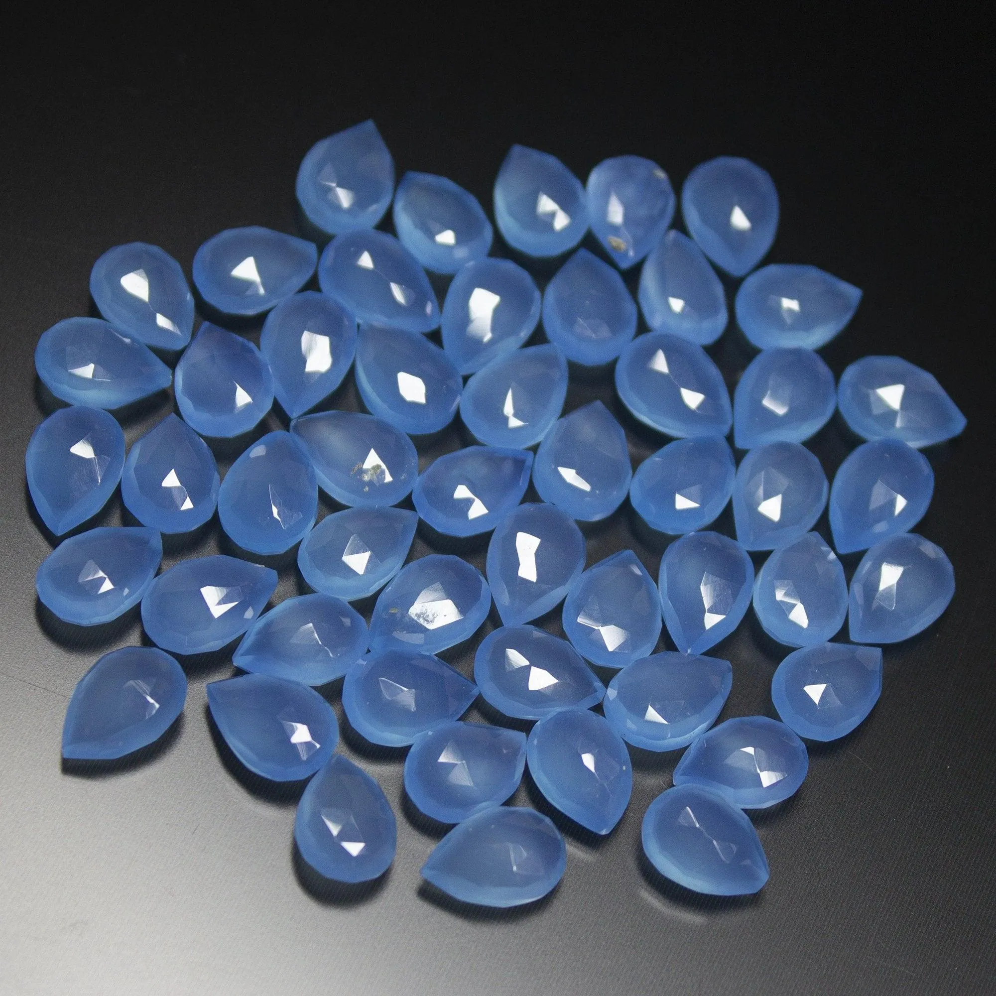 5 Matching Pair Natural Blue Chalcedony Faceted Pear Drop Briolette Beads 10mm