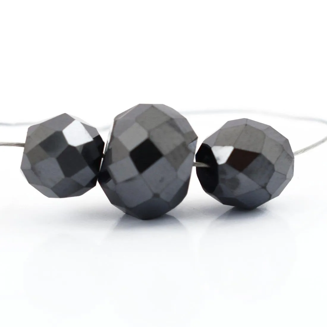 6.60 Ct, Round Cut Jet Black Diamond Drilled Loose Beads- AAA Certified