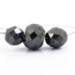 6.60 Ct, Round Cut Jet Black Diamond Drilled Loose Beads- AAA Certified
