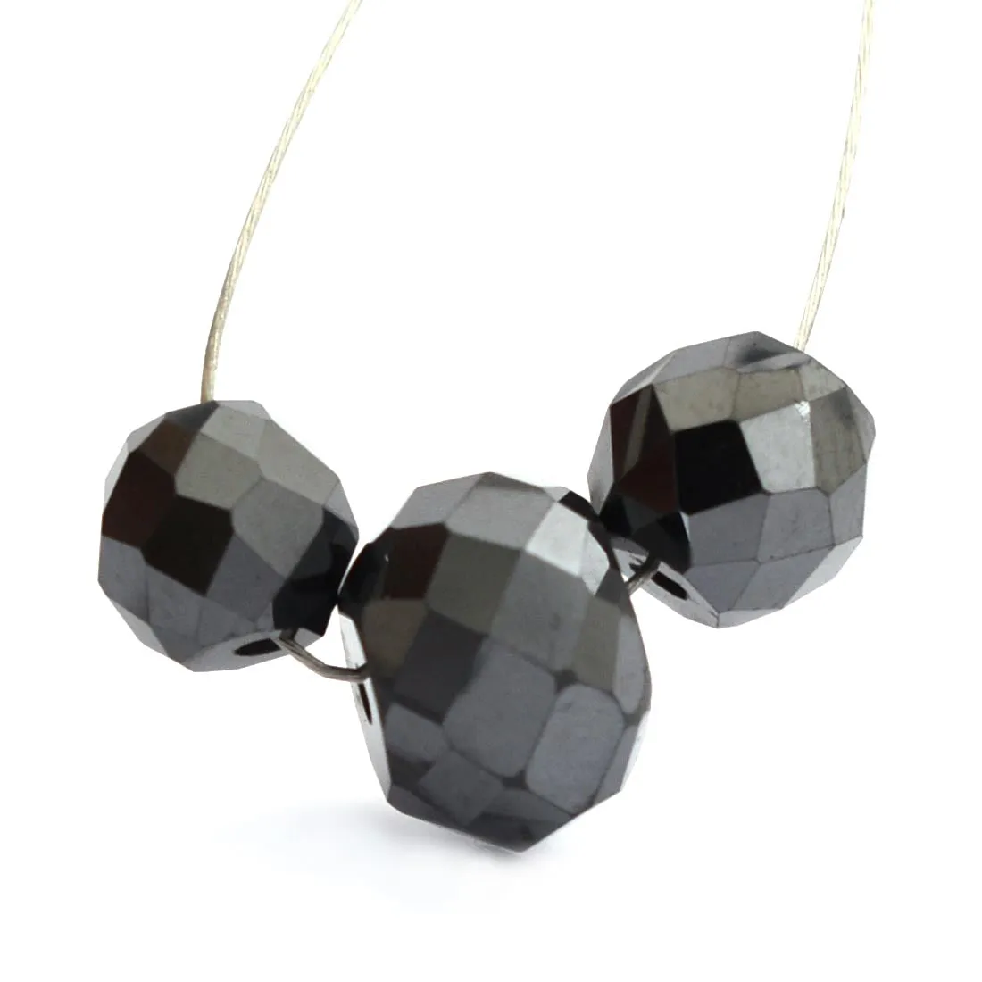 6.60 Ct, Round Cut Jet Black Diamond Drilled Loose Beads- AAA Certified