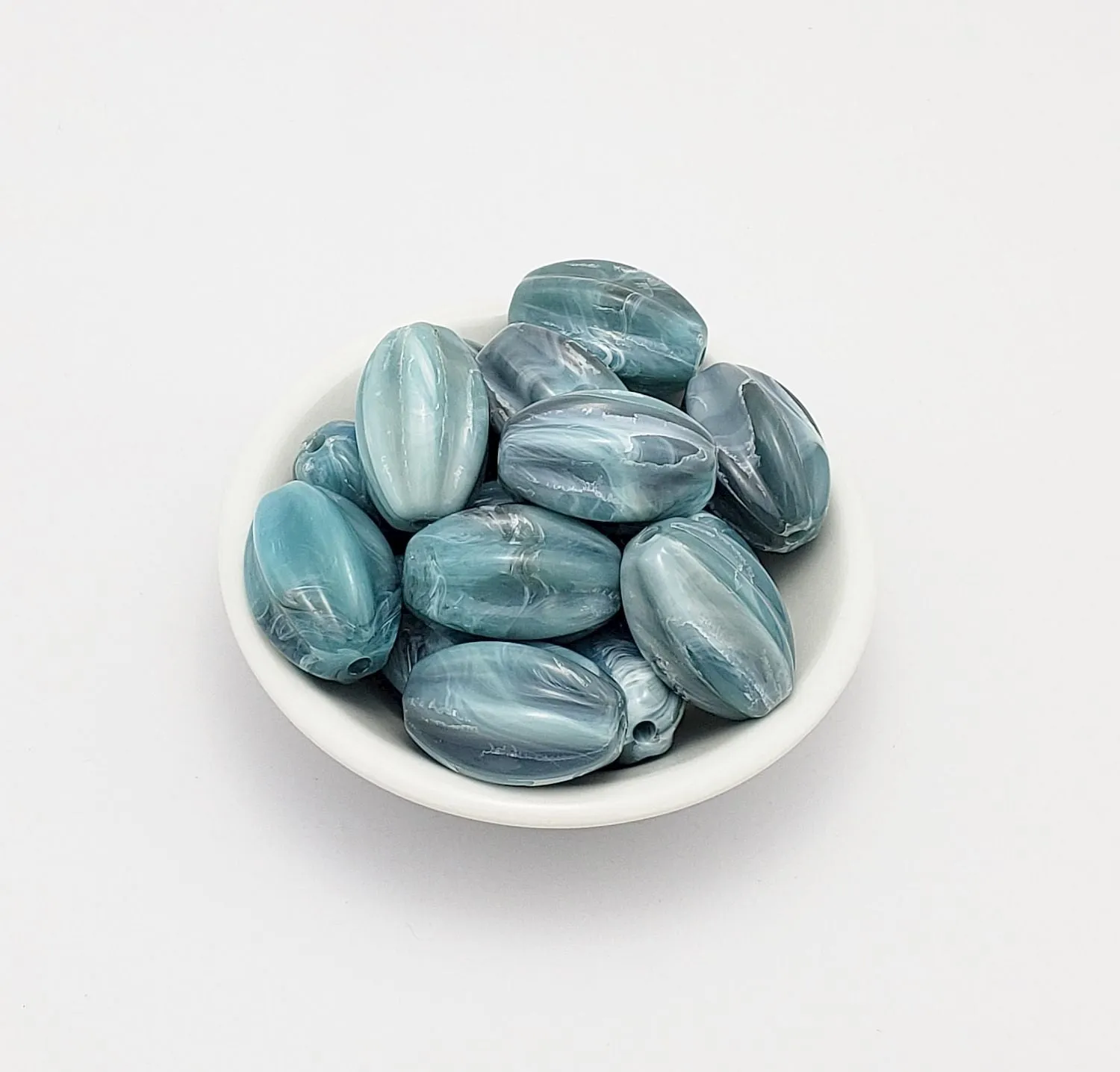 Acrylic Corrugated Beads Imitation Gemstone Oval Marbled SkyBlue (4 Beads).