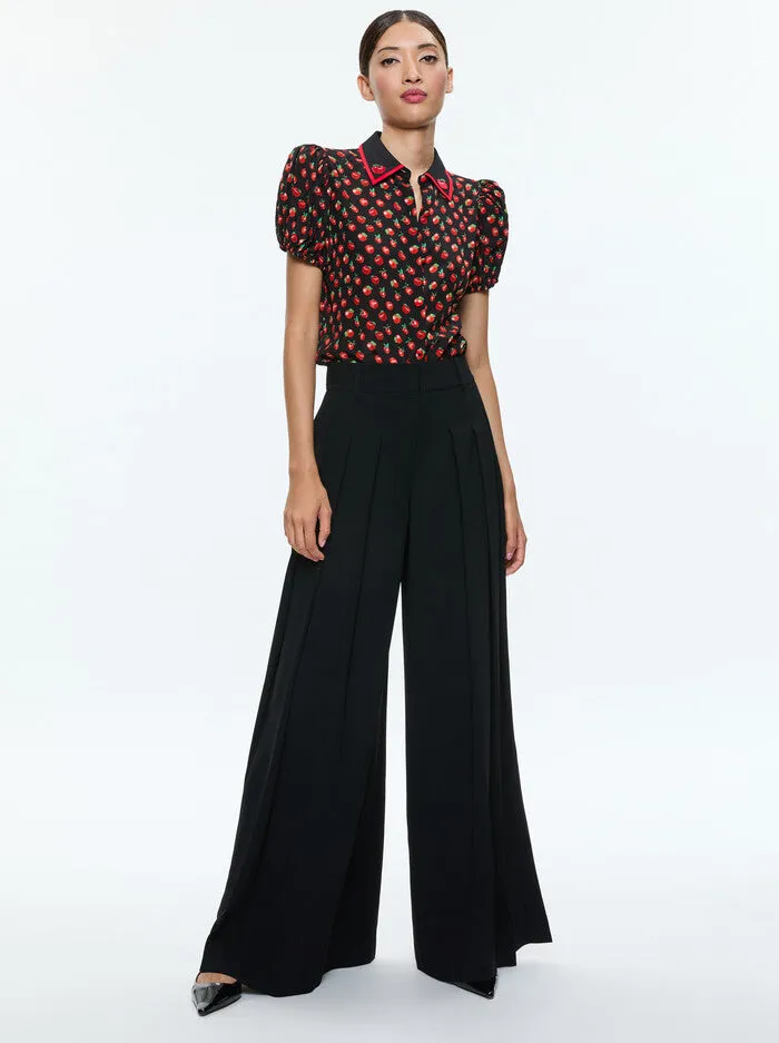 Alice   Olivia - Willa Embroidered Puff Sleeve Blouse - Pink Lady Apple