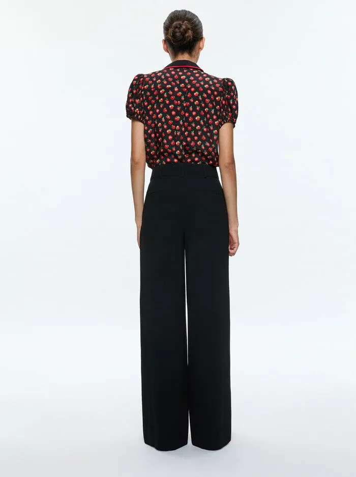 Alice   Olivia - Willa Embroidered Puff Sleeve Blouse - Pink Lady Apple