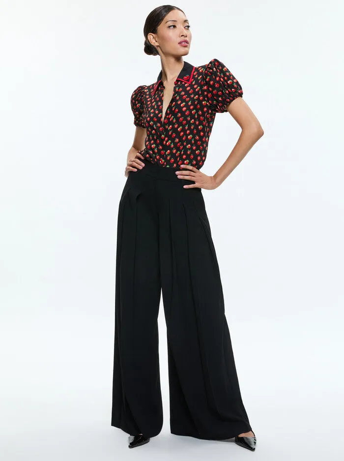 Alice   Olivia - Willa Embroidered Puff Sleeve Blouse - Pink Lady Apple