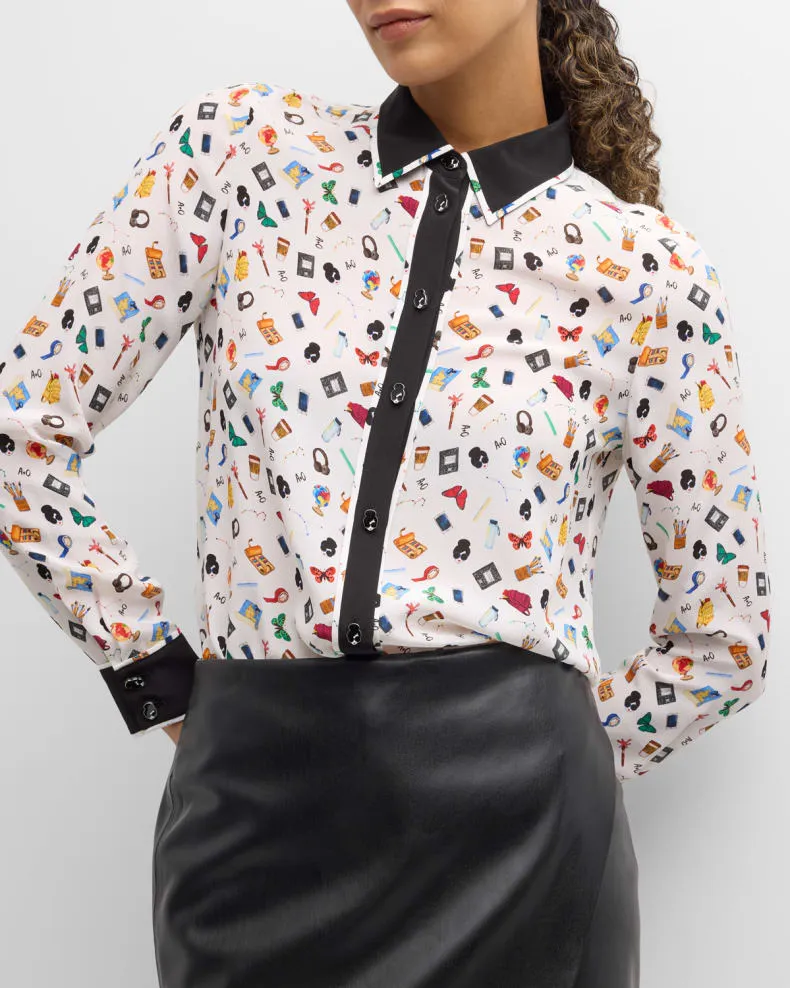Alice   Olivia - Willa Staceface Combo Polka Dot Top - Lunch Break
