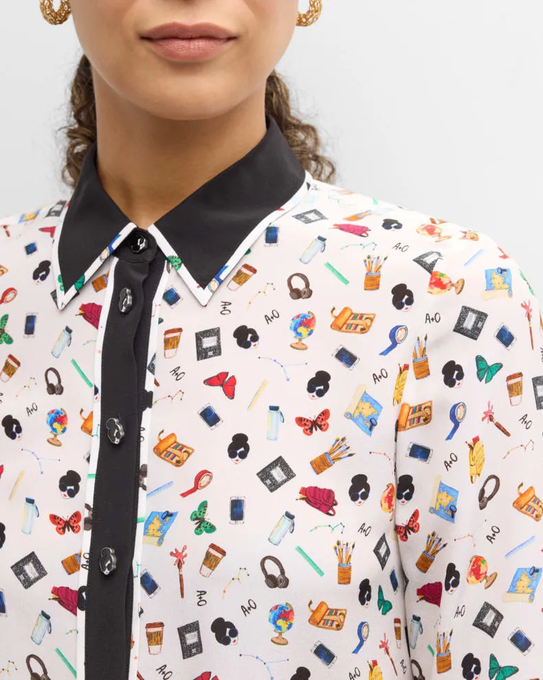 Alice   Olivia - Willa Staceface Combo Polka Dot Top - Lunch Break