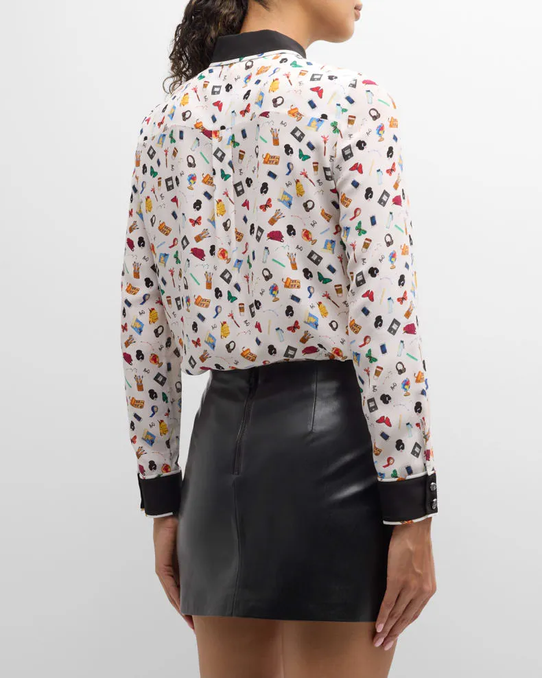 Alice   Olivia - Willa Staceface Combo Polka Dot Top - Lunch Break
