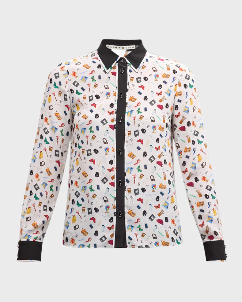 Alice   Olivia - Willa Staceface Combo Polka Dot Top - Lunch Break