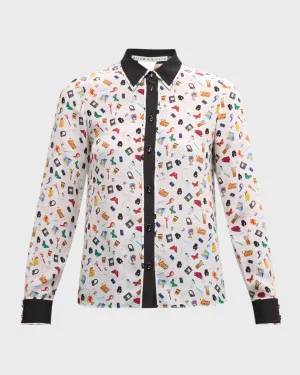 Alice   Olivia - Willa Staceface Combo Polka Dot Top - Lunch Break