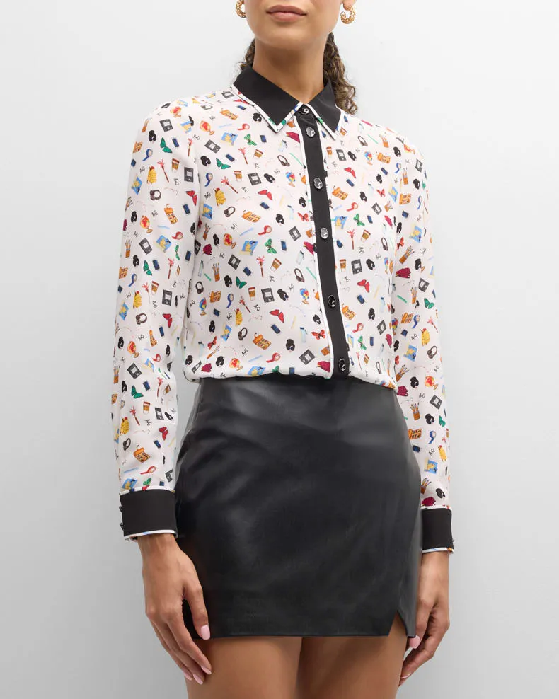 Alice   Olivia - Willa Staceface Combo Polka Dot Top - Lunch Break
