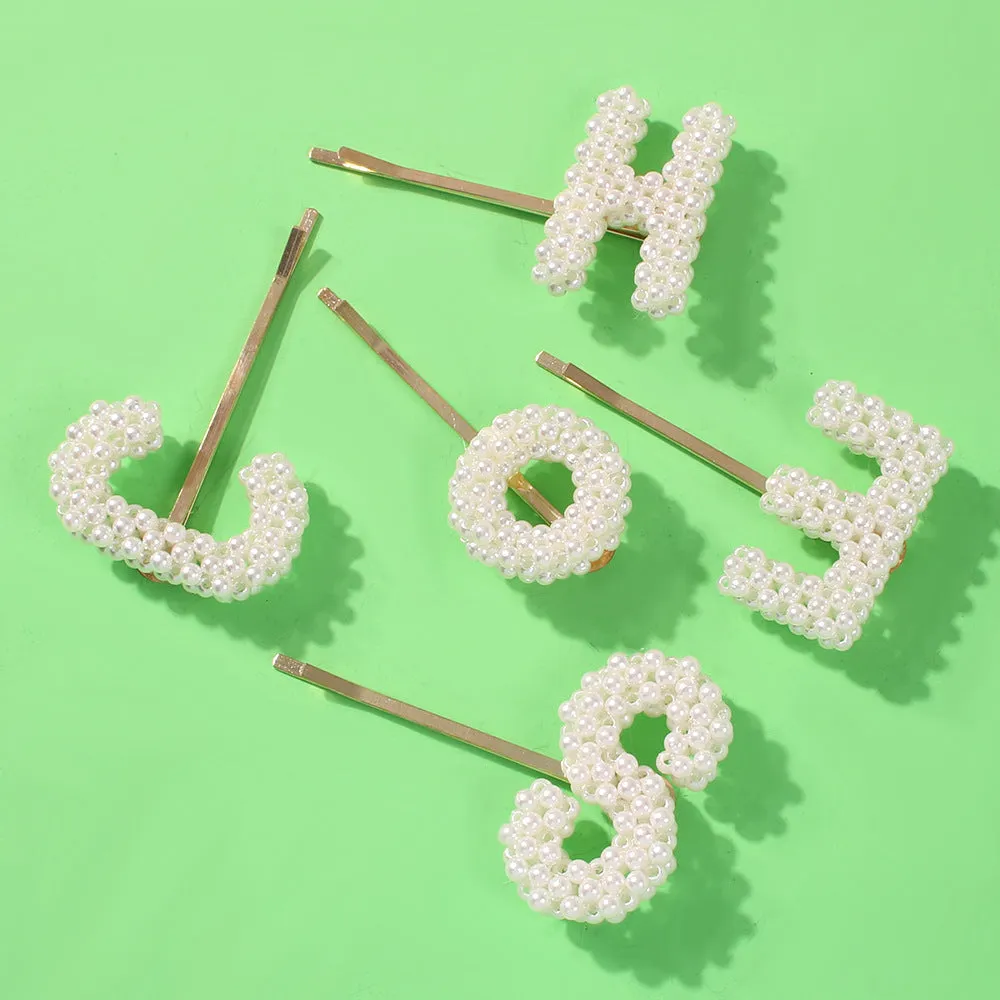 Alphabet Pattern Imitation Pearl Hair Clip