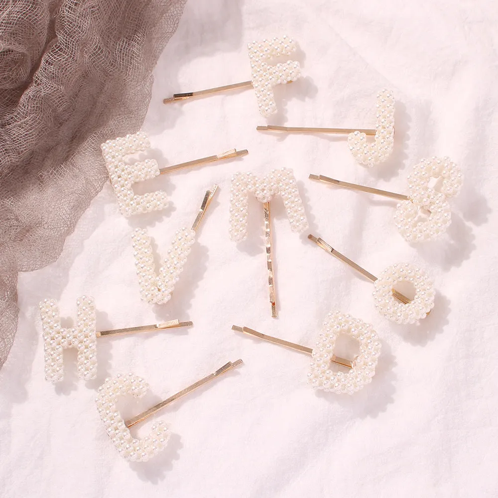 Alphabet Pattern Imitation Pearl Hair Clip