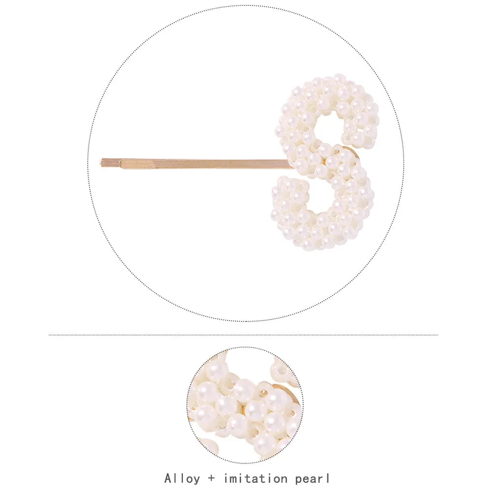 Alphabet Pattern Imitation Pearl Hair Clip