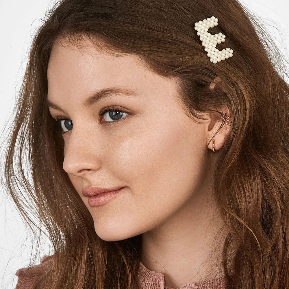 Alphabet Pattern Imitation Pearl Hair Clip