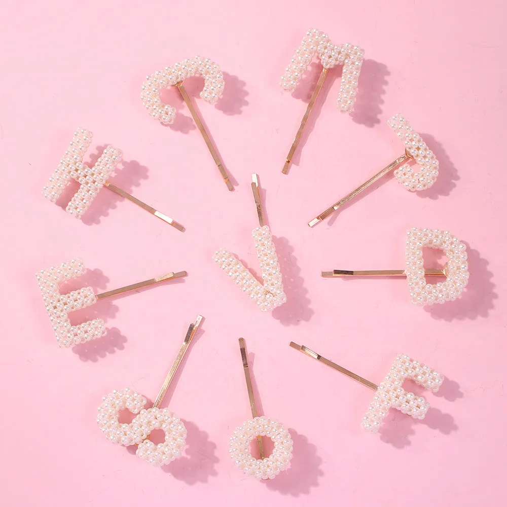 Alphabet Pattern Imitation Pearl Hair Clip