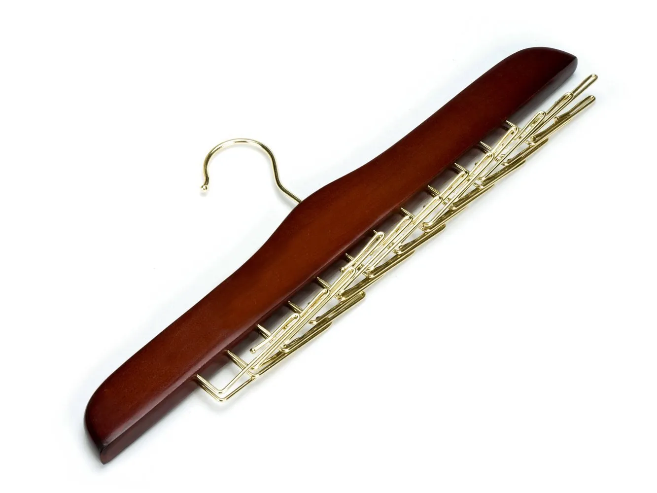 Amber Home Gugertree Wooden Tie and Belt Racks, Tie Hangers Holds 24 Ties Cherry Color (Golden Hook)