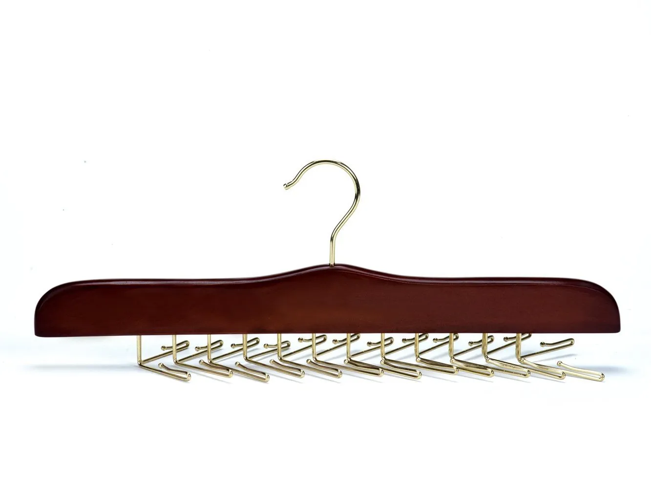 Amber Home Gugertree Wooden Tie and Belt Racks, Tie Hangers Holds 24 Ties Cherry Color (Golden Hook)