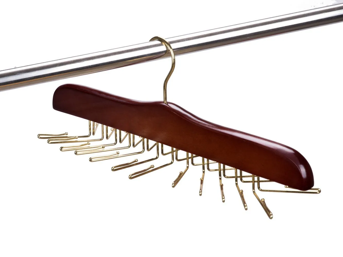 Amber Home Gugertree Wooden Tie and Belt Racks, Tie Hangers Holds 24 Ties Cherry Color (Golden Hook)