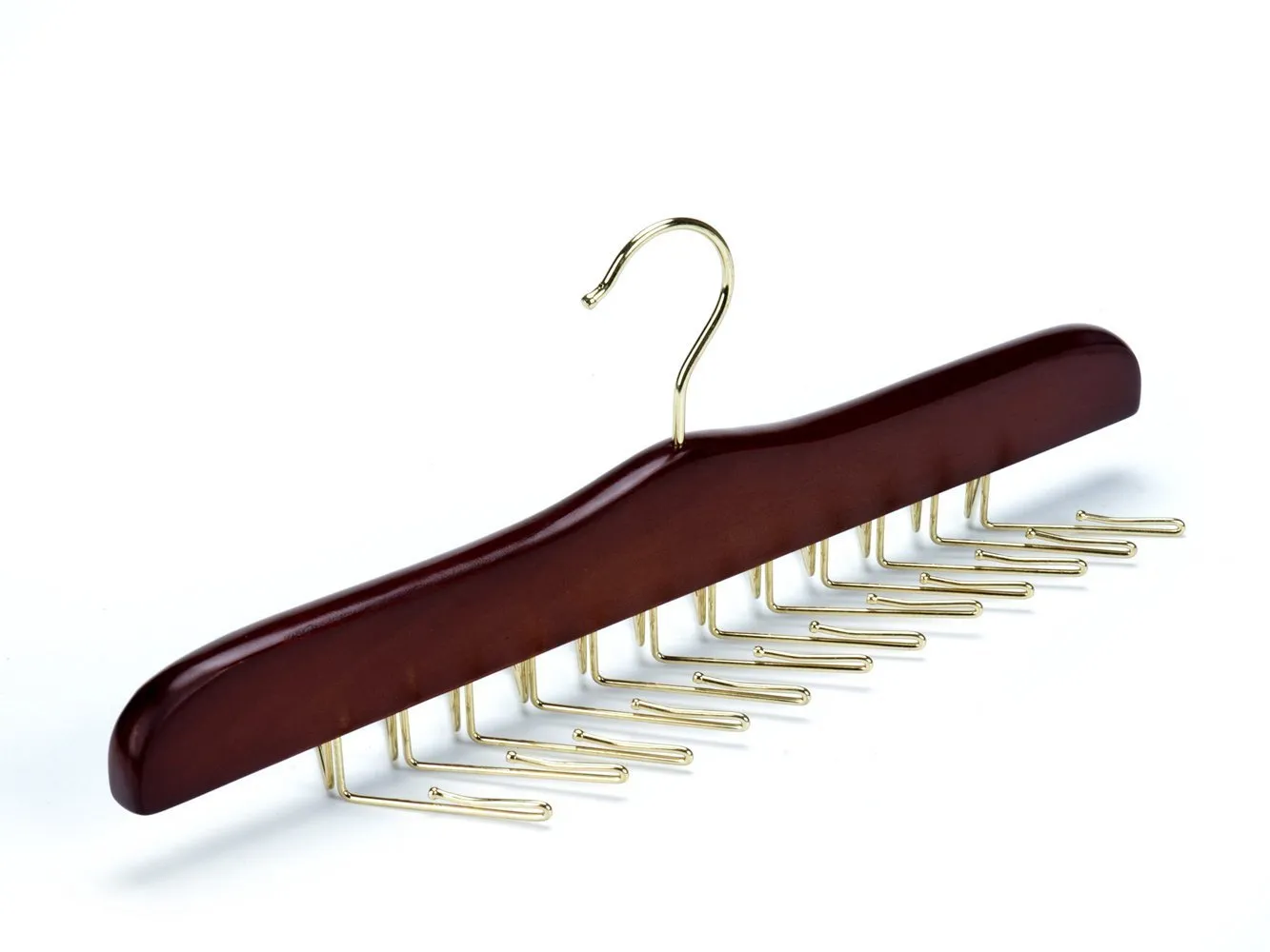 Amber Home Gugertree Wooden Tie and Belt Racks, Tie Hangers Holds 24 Ties Cherry Color (Golden Hook)