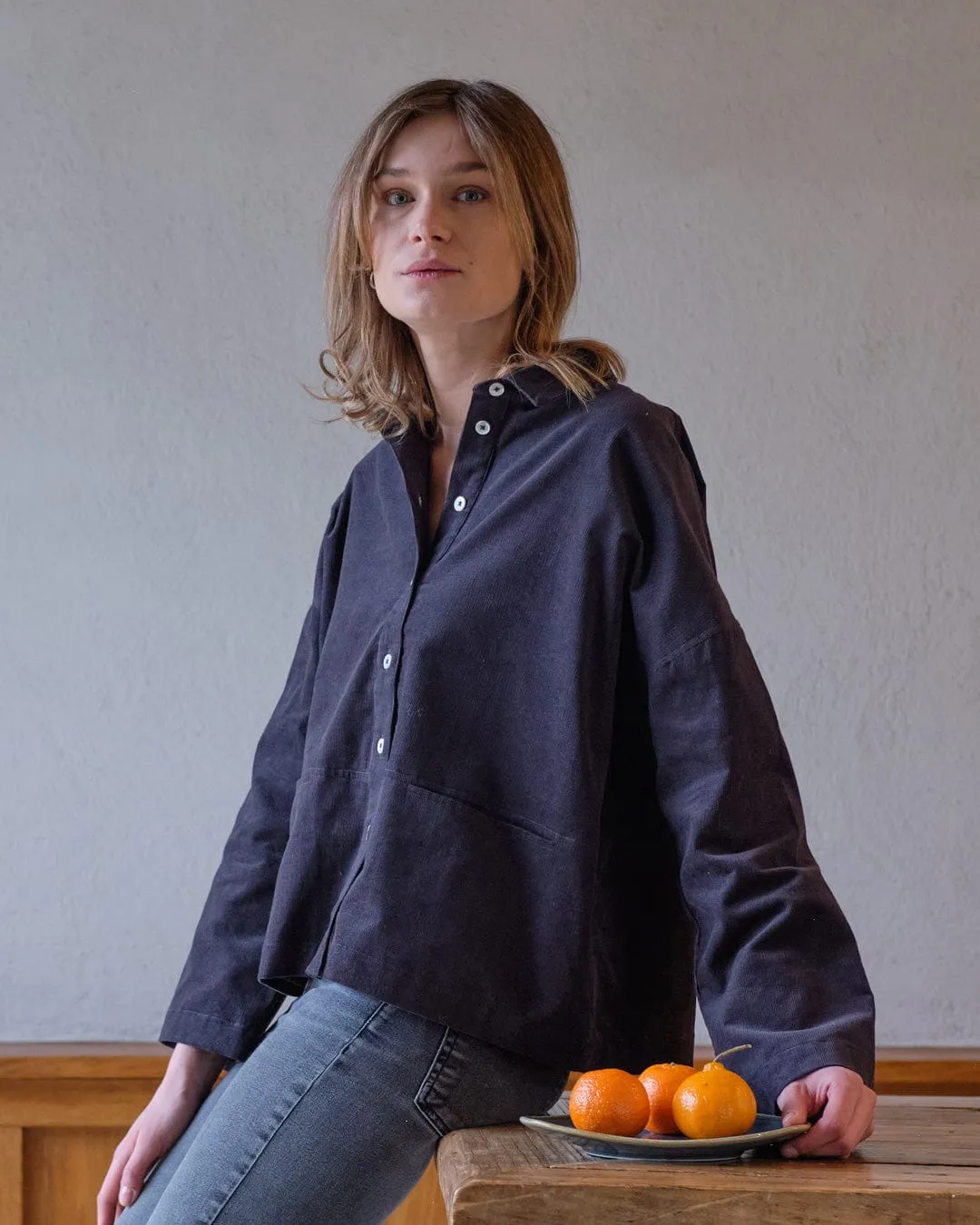 Anya Relaxed Cotton Corduroy Blouse | Grey Cord