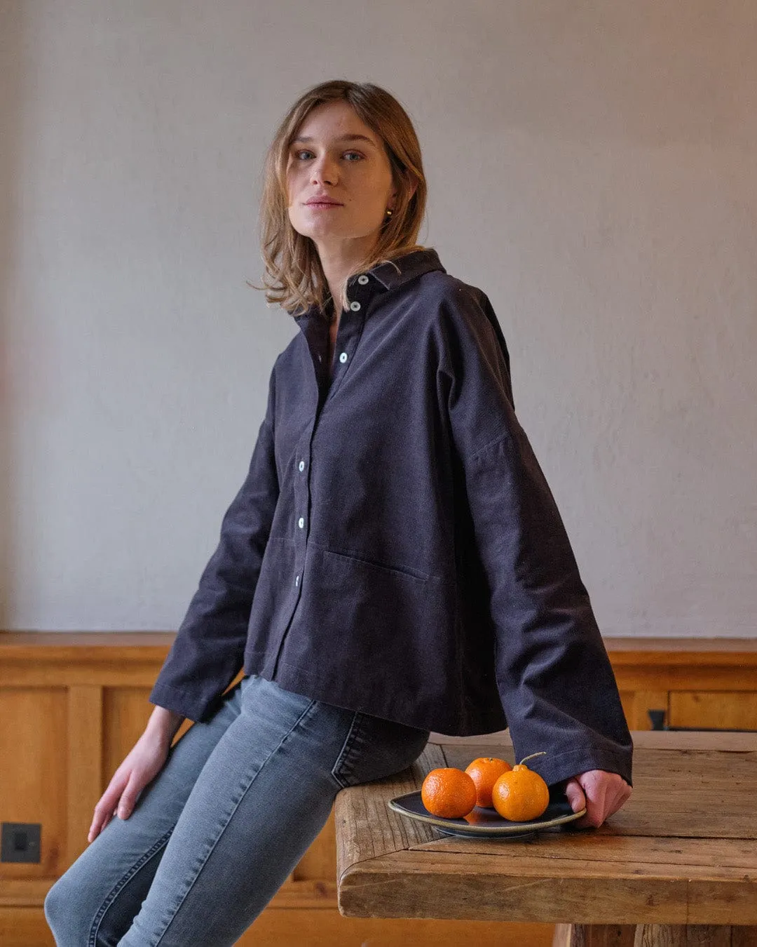 Anya Relaxed Cotton Corduroy Blouse | Grey Cord