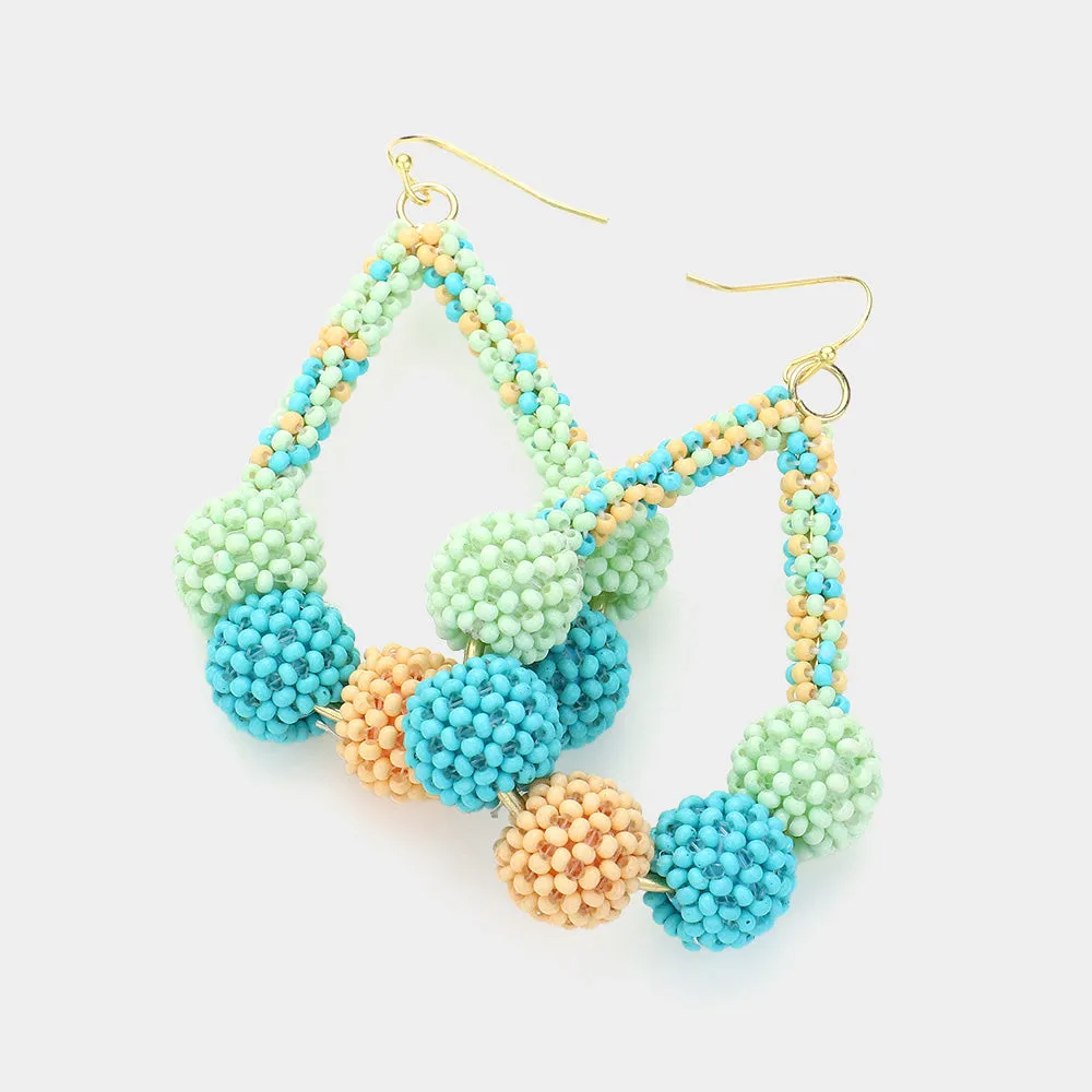 Aqua Multi-Color Seed Bead Balls Fun Fashion Earrings | Headshot Earrings | 619605