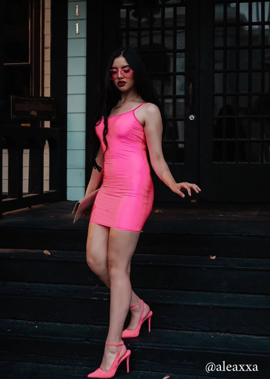 Aria Asymmetrical Mini Dress - Hot Pink