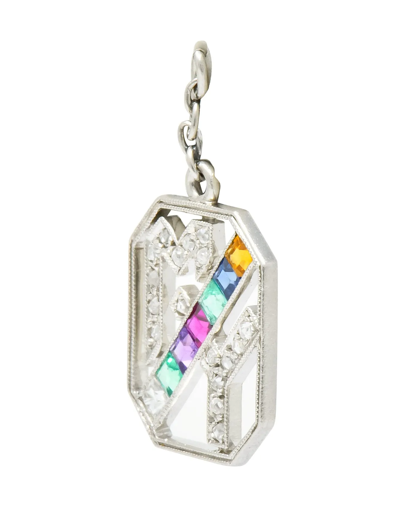 Art Deco Multi-Gem Platinum Acrostic My Dearest Charm