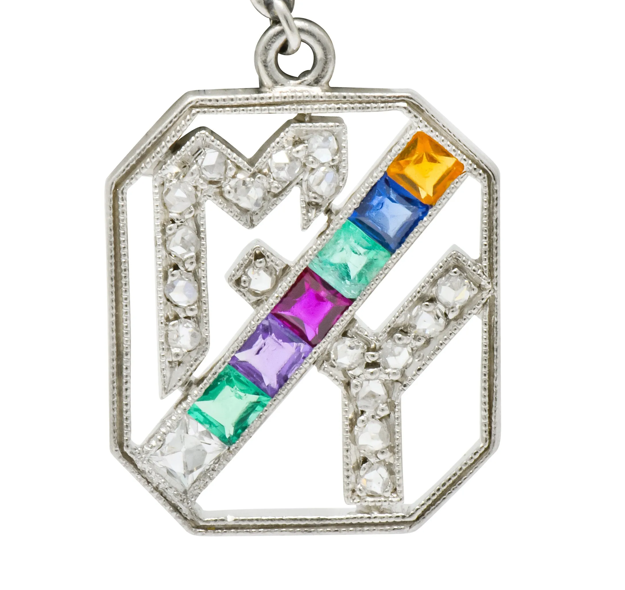 Art Deco Multi-Gem Platinum Acrostic My Dearest Charm