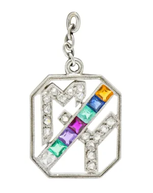 Art Deco Multi-Gem Platinum Acrostic My Dearest Charm