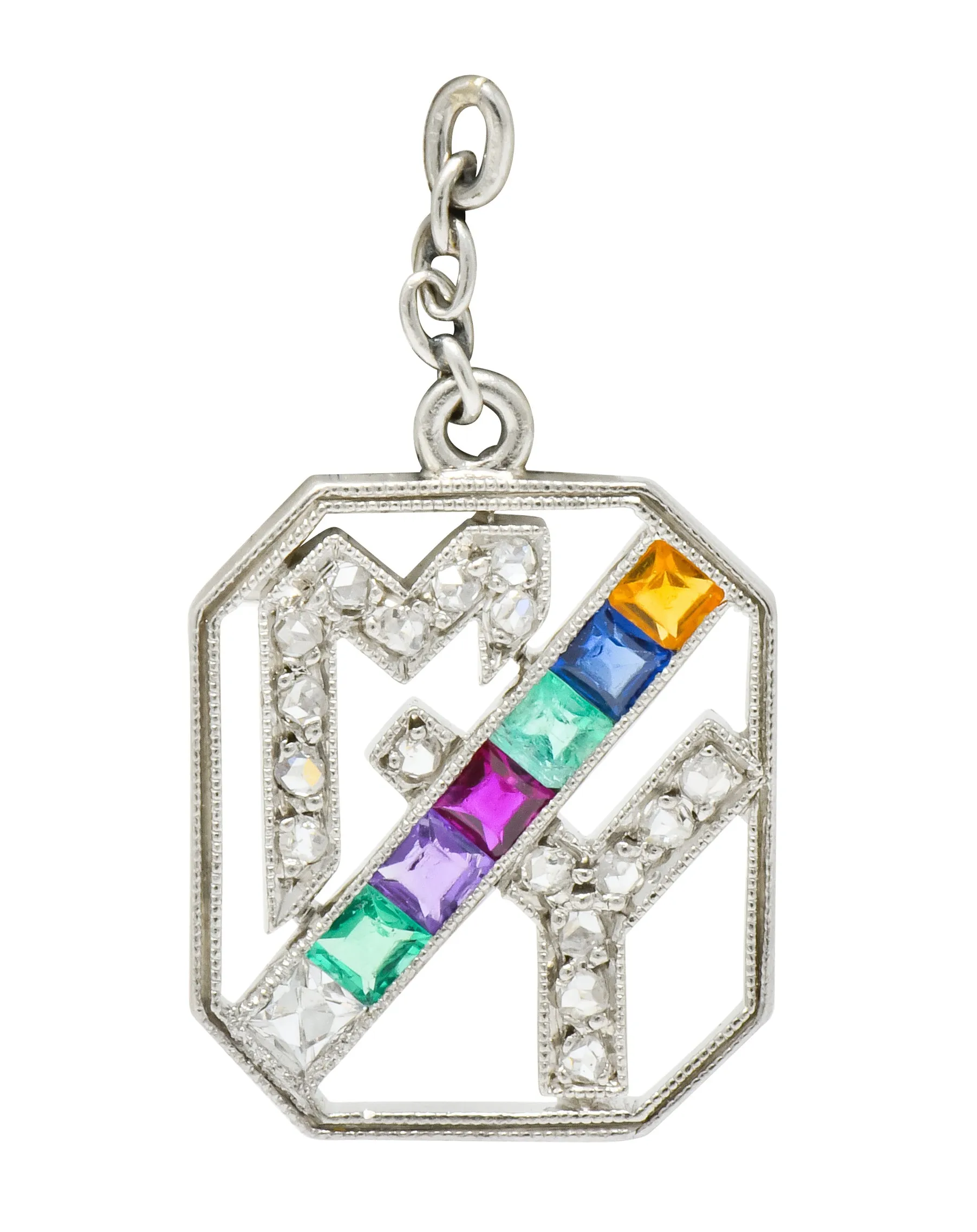 Art Deco Multi-Gem Platinum Acrostic My Dearest Charm