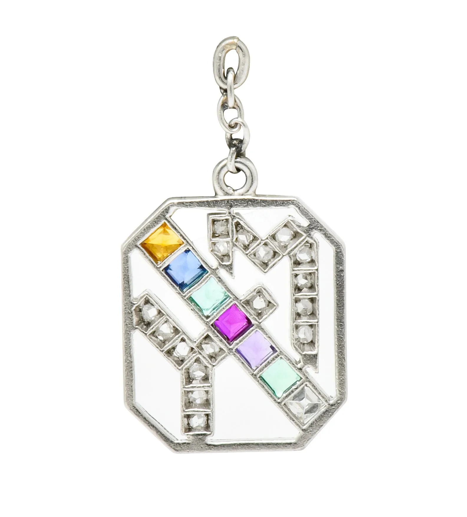 Art Deco Multi-Gem Platinum Acrostic My Dearest Charm
