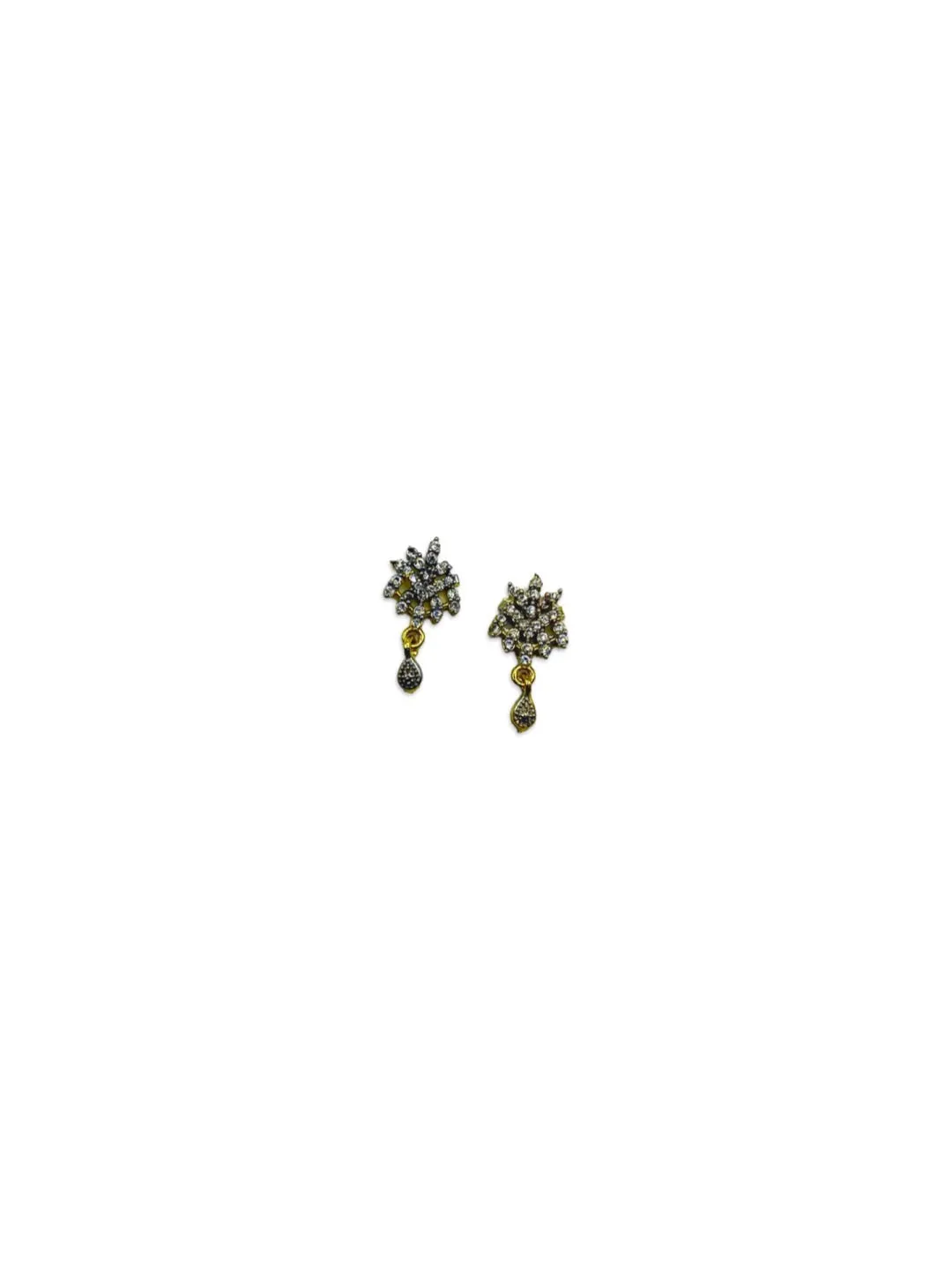 Artificial American Diamond Short Mangalsutra Design With Earrings 2 Line Black Beads Chain