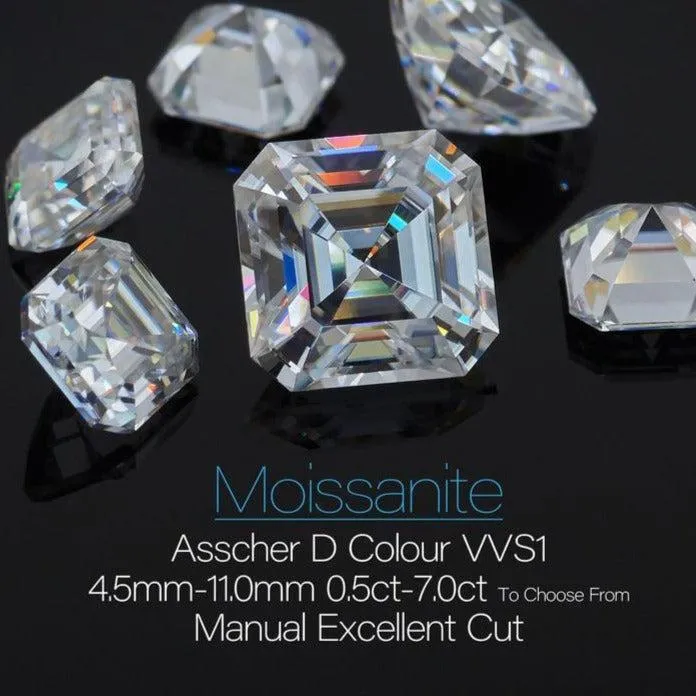 Asscher Cut Loose Moissanite | White D Color VVS1 | With Certificate