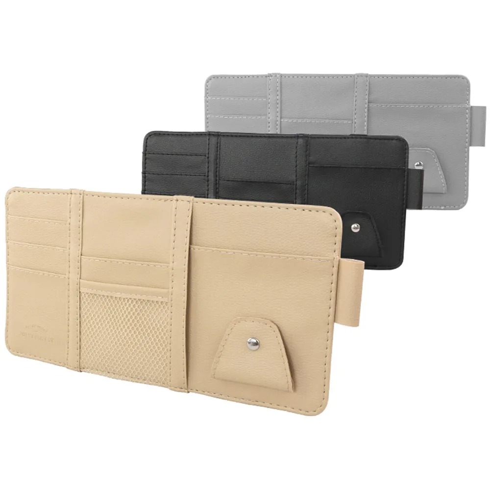 Auto Sun Visor Organizer, Sunglasses Holders for Car Sun Visor  Auto Interior Accessories Storage Travel Document Holder with Multi-Pocket PU Leather Cards Receipts Pouch - OOLVS
