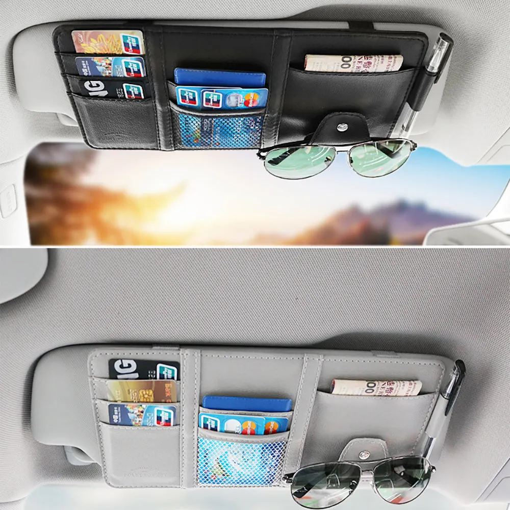 Auto Sun Visor Organizer, Sunglasses Holders for Car Sun Visor  Auto Interior Accessories Storage Travel Document Holder with Multi-Pocket PU Leather Cards Receipts Pouch - OOLVS