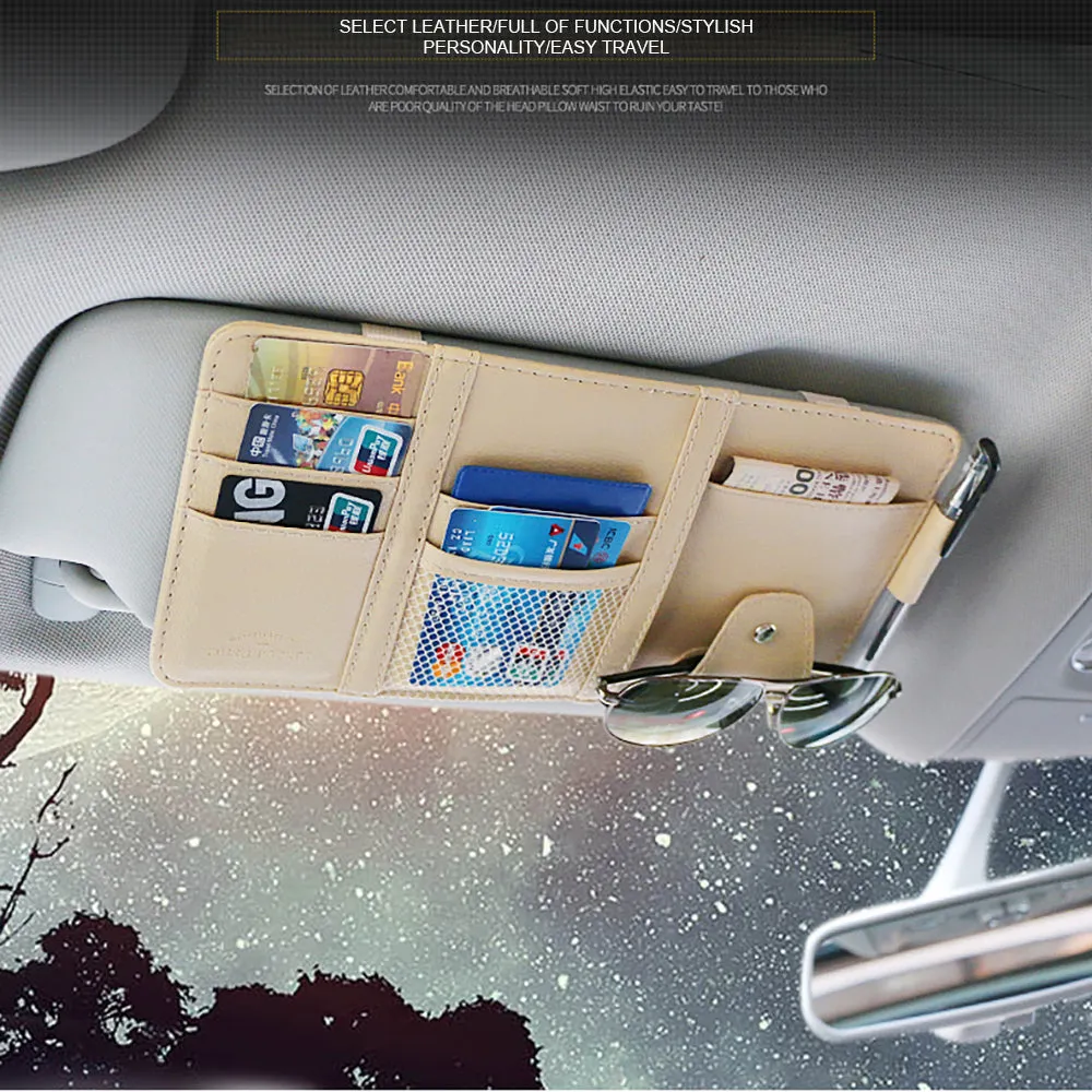 Auto Sun Visor Organizer, Sunglasses Holders for Car Sun Visor  Auto Interior Accessories Storage Travel Document Holder with Multi-Pocket PU Leather Cards Receipts Pouch - OOLVS