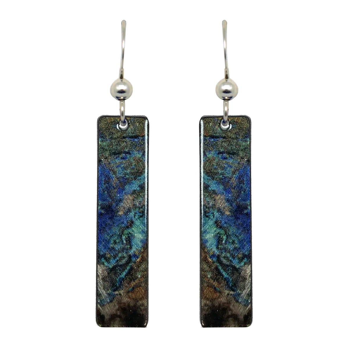 Azurite 2" Metallic Slender Rectangle Earrings, Sterling Silver Earwires, Item# 2442