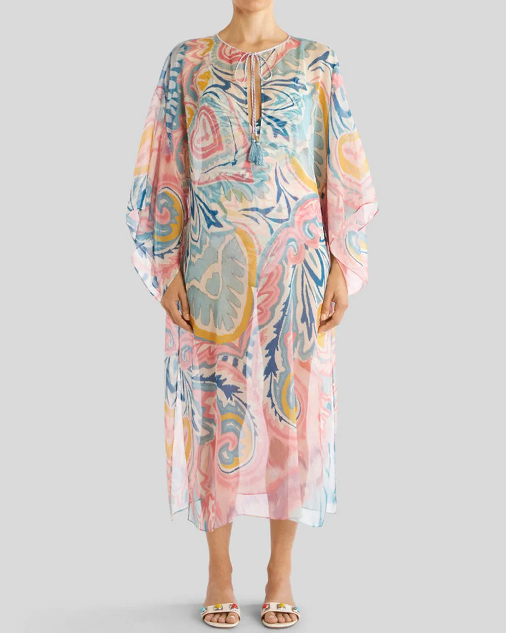 Azzurro Silk Paisley Chiffon Mare Kaftan