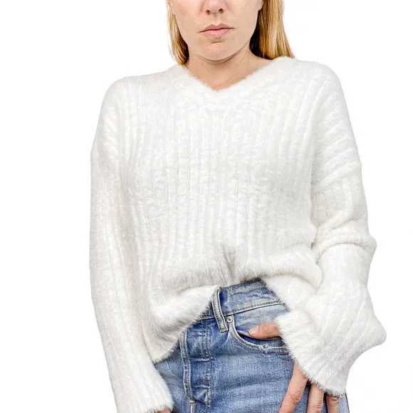 Babaton Top Sweater Slouch White Ulmann Sweater Size Small