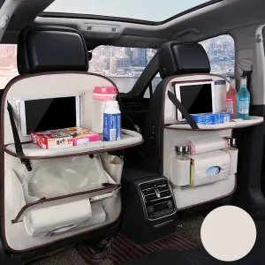 Backseat Organizer With Tablet Holder PU Leather, Custom Fit For Your Cars, Backseat Car Organizer, Car Seat Back Protectors Kick With Foldable Table Tray Car Seat Organizer, Car Accessories MC15987