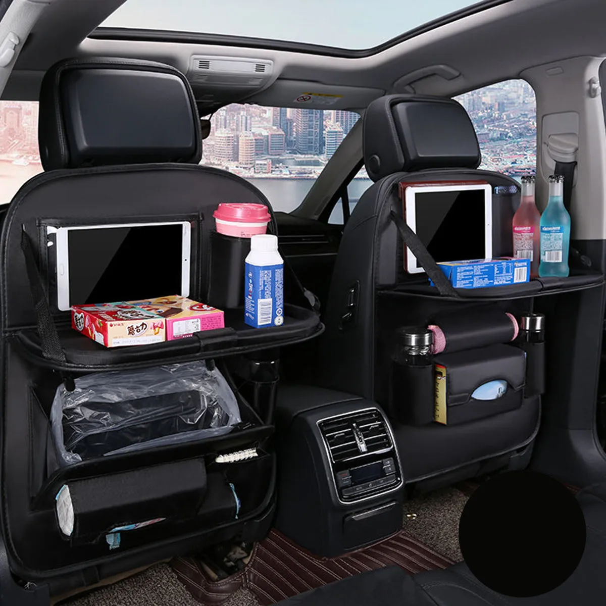 Backseat Organizer With Tablet Holder PU Leather, Custom Fit For Your Cars, Backseat Car Organizer, Car Seat Back Protectors Kick With Foldable Table Tray Car Seat Organizer, Car Accessories MC15987