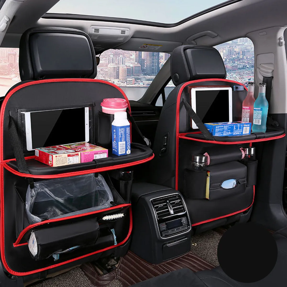 Backseat Organizer With Tablet Holder PU Leather, Custom Fit For Your Cars, Backseat Car Organizer, Car Seat Back Protectors Kick With Foldable Table Tray Car Seat Organizer, Car Accessories MC15987