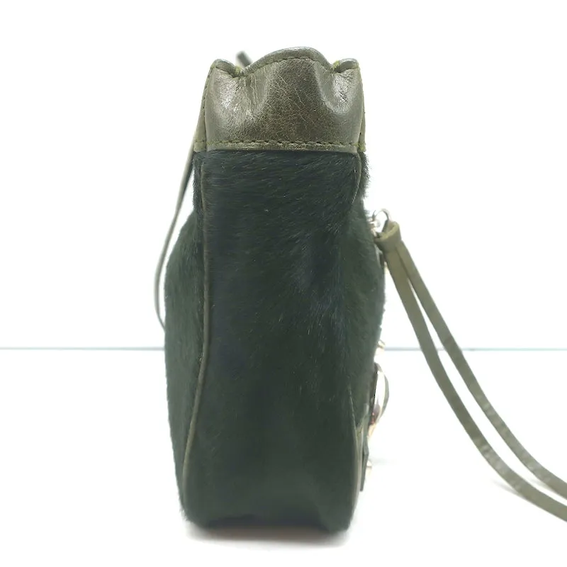 Balenciaga City Pouch Olive Green Calf Hair & Leather Mini Clutch Bag