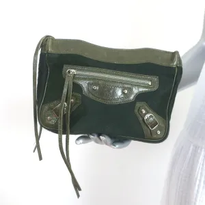 Balenciaga City Pouch Olive Green Calf Hair & Leather Mini Clutch Bag