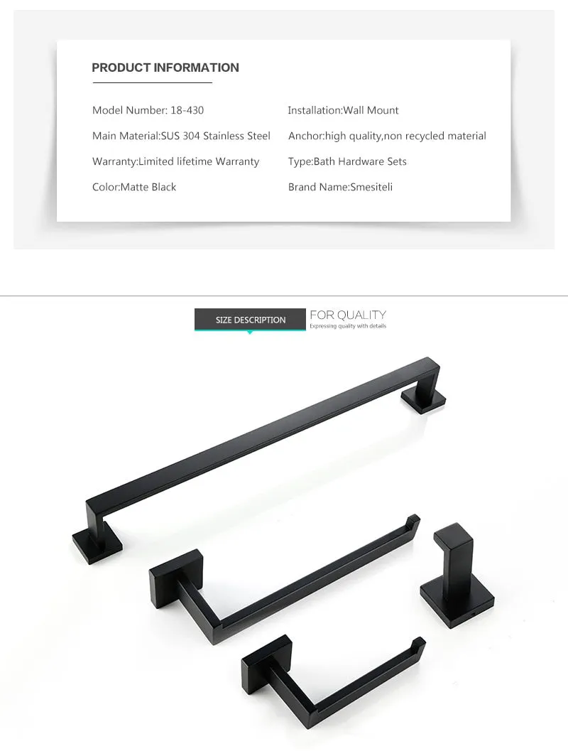 Bathroom Hardware Set Black Robe