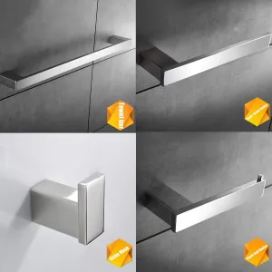 Bathroom Towel Holders Stainless Steel 4-Piece Towel Bar Toilet Paper Holder Towel Ring Robe Hook Bath Accessory Set RUSTPROOF Wall Mount Kitchen Hanger Contemporary Square Style, Brushed Nickel
