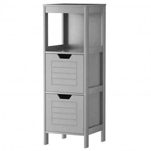 Bathroom Wooden Floor Cabinet Multifunction Storage Rack Stand Organizer-Gray -