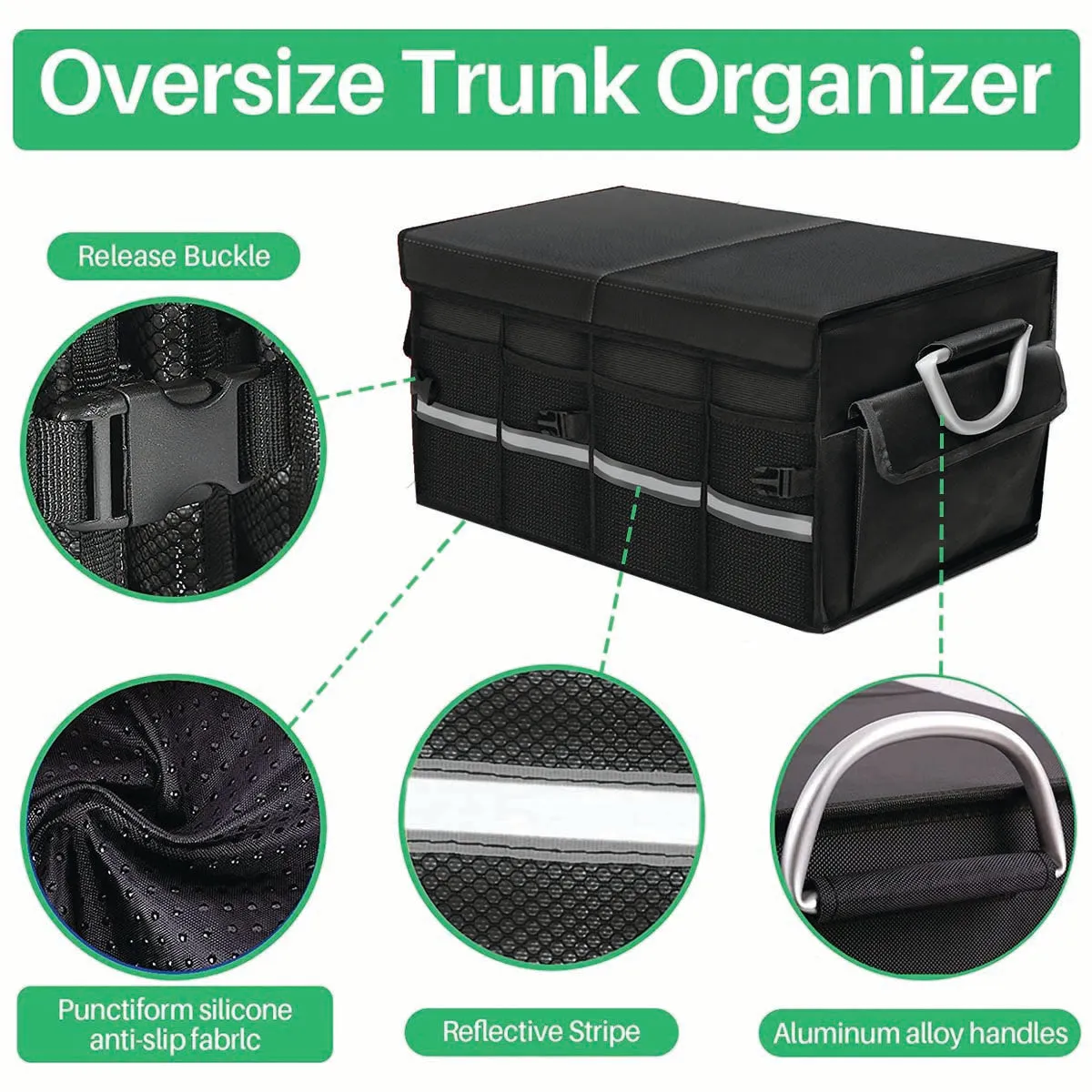 Big Trunk Organizer, Cargo Organizer SUV Trunk Storage Waterproof Collapsible Durable Multi Compartments TS12994